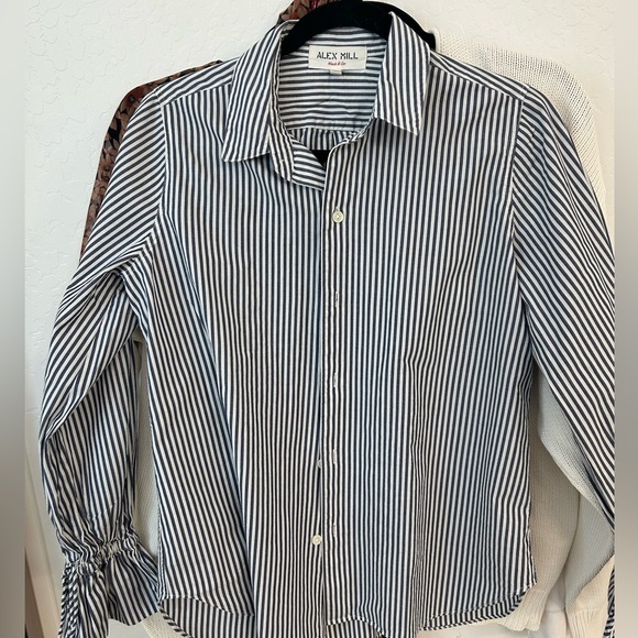 Alex Mill Ruby striped button down shirt with ruffle sleeves S - Picture 1 of 10